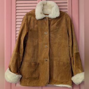 Norm Thompson VTG Suede Leather FAUX FUR Jacket